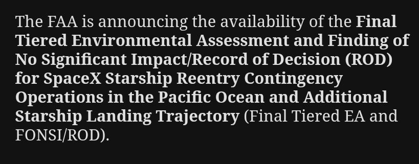 FAA Clears Starship for Expanded Pacific Landing Zones
