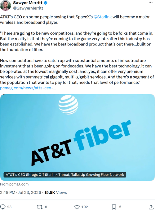 AT&T CEO Calls Starlink 'Very Late' — The Numbers Tell a Different Story