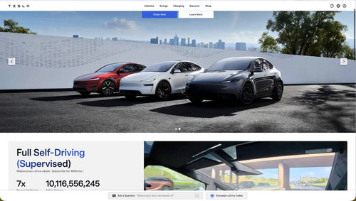 Tesla Puts FSD Mileage Counter on Homepage in Bold Redesign