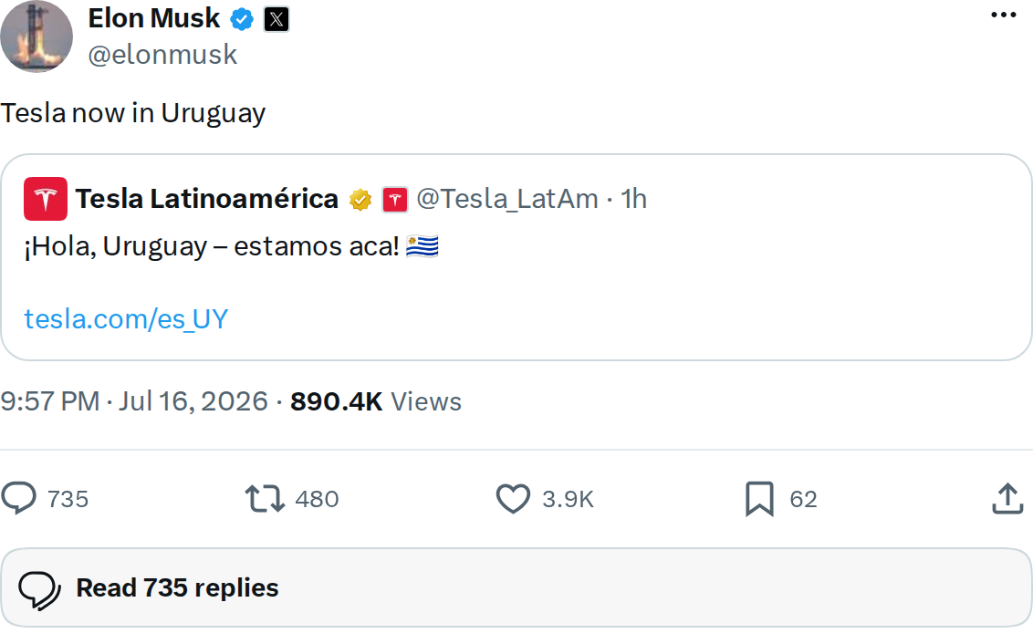 Tesla Enters Uruguay: Third South American Market Confirmed