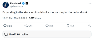 Musk: Space Expansion Is Humanity's Shield Against Civilizational Collapse