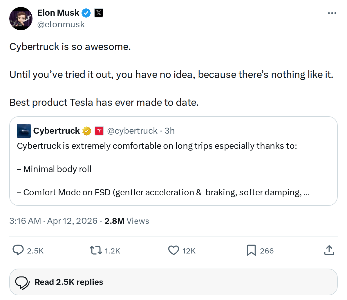 Elon Musk Calls Cybertruck Tesla's 'Best Product Ever Made'