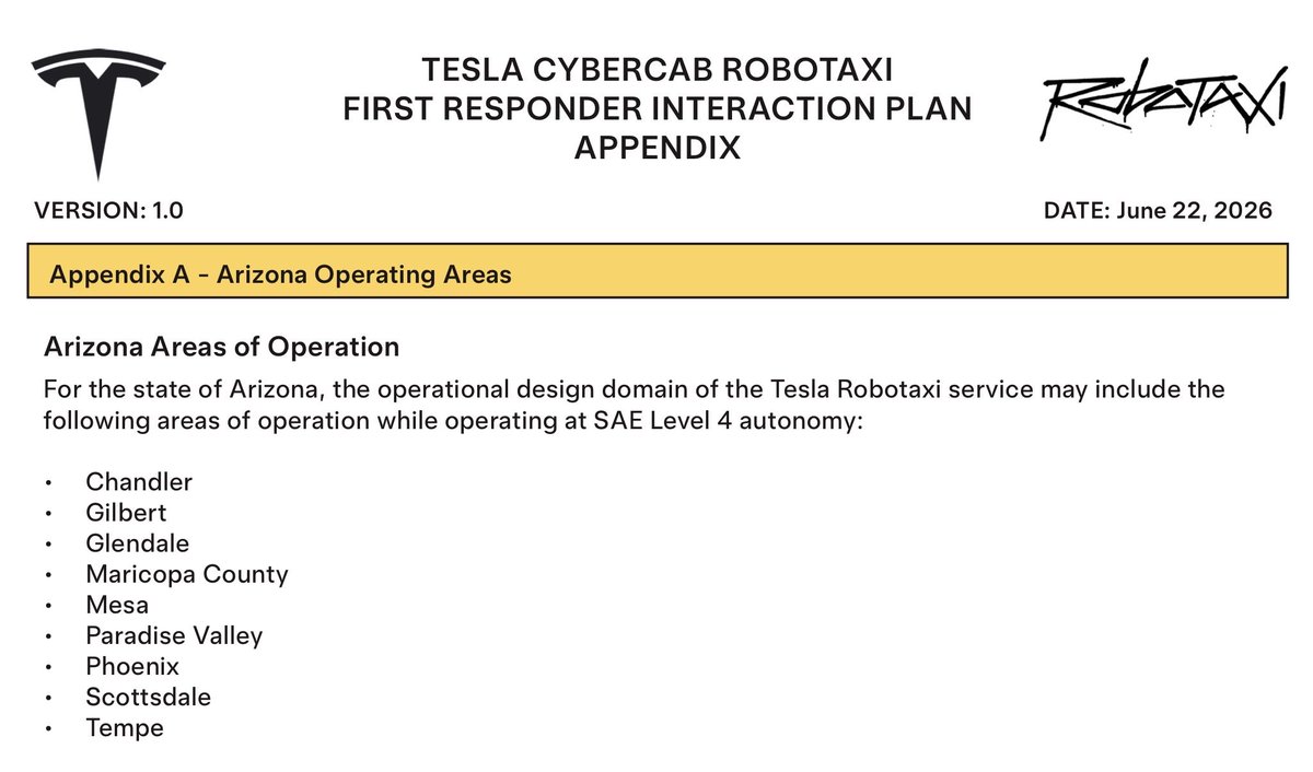 Tesla Cybercab Robotaxi Arizona Cities Officially Revealed