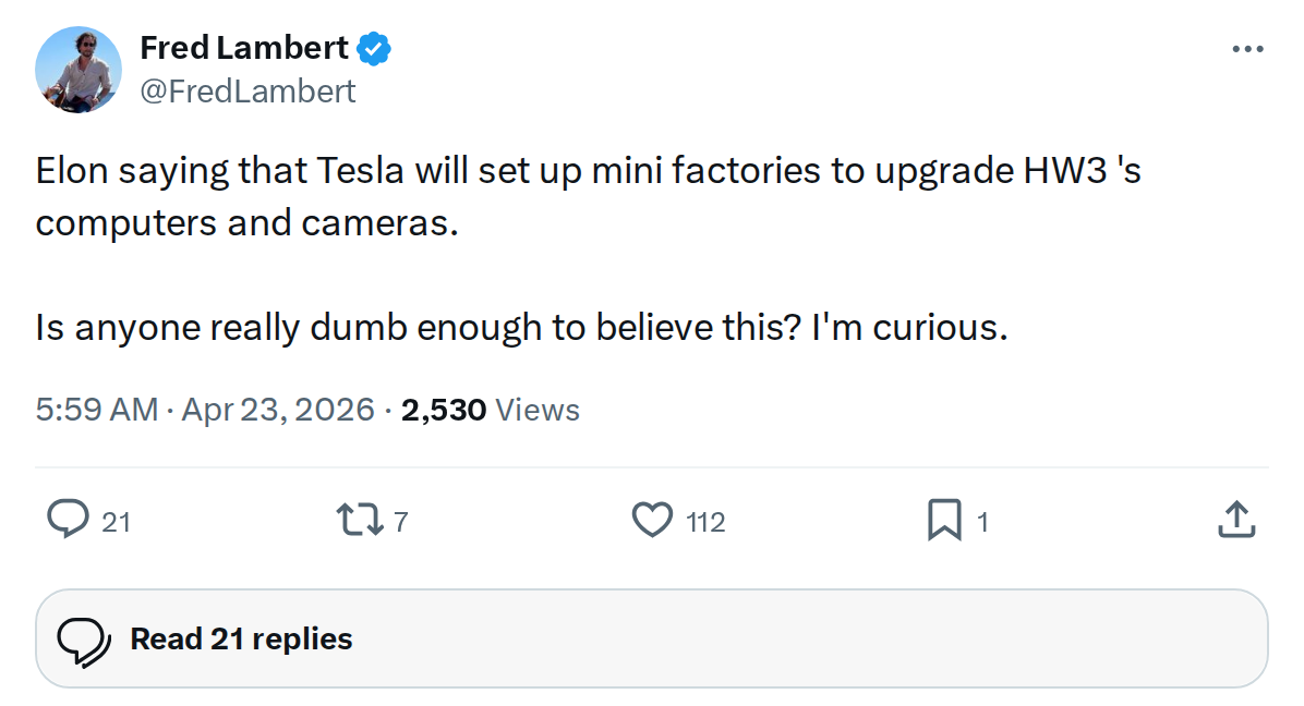 Tesla Plans Mini-Factories to Upgrade HW3 Computers and Cameras