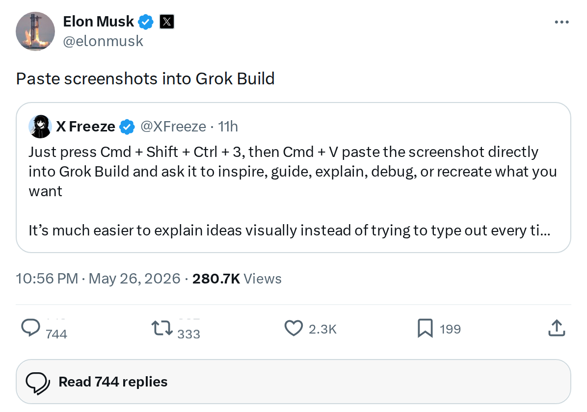 Grok Build Can Now Accept Pasted Screenshots