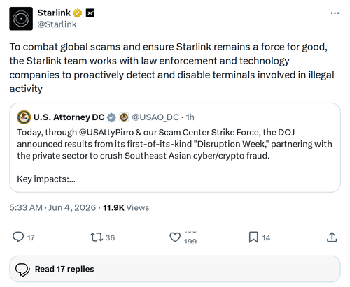 Starlink Joins Global Anti-Scam Operation: 63 Arrests, Thousands of Terminals Disabled