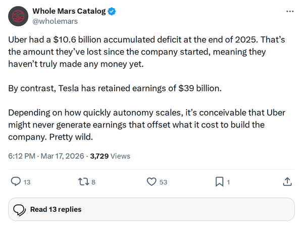Tesla's $39B Retained Earnings vs. Uber's $10.6B Deficit Explained