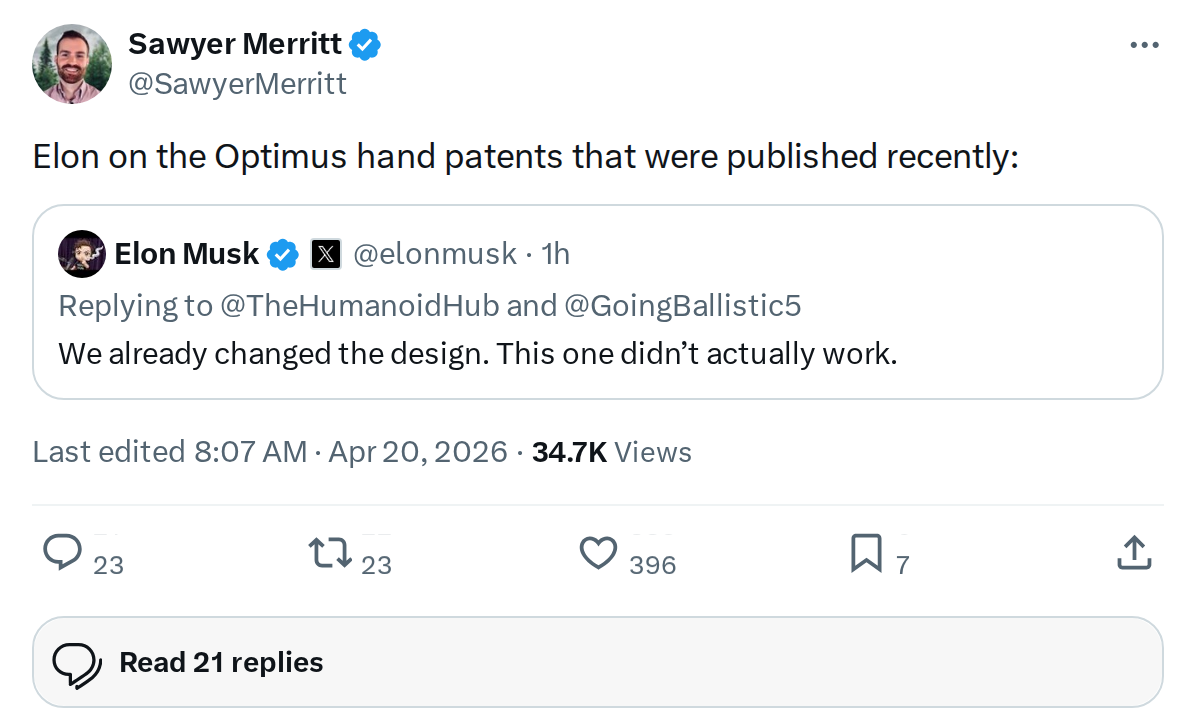 Tesla Optimus Gen 3 Hand Patents Revealed: 25 Actuators, 22 DoF