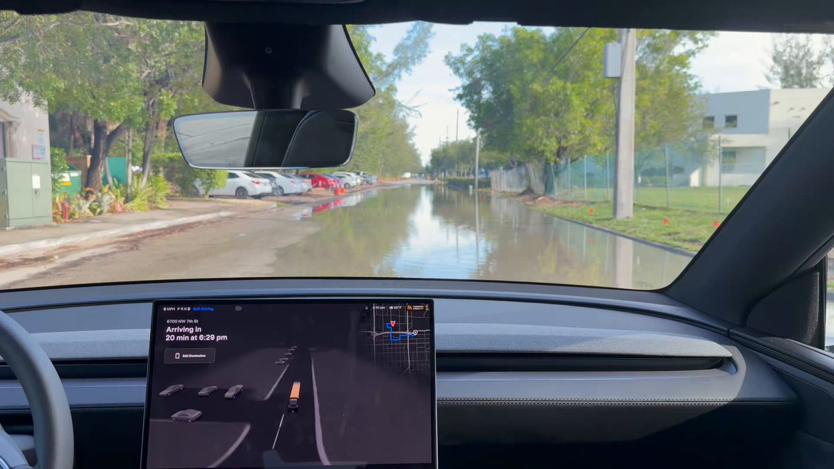 Tesla Robotaxi Navigates Flooded Streets Autonomously in Miami