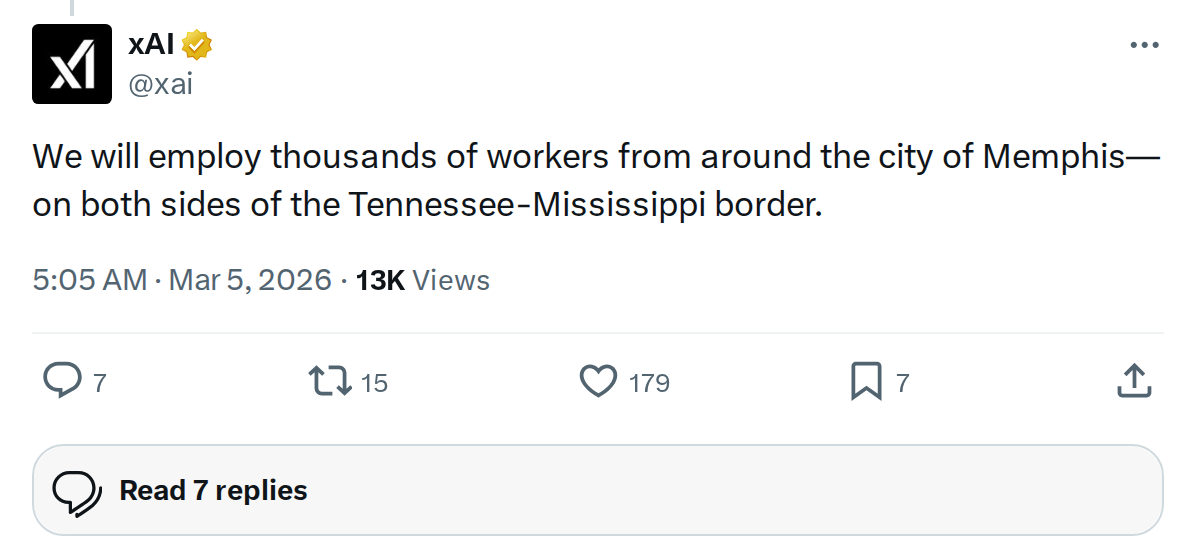 xAI to Create Thousands of Jobs in Memphis Region