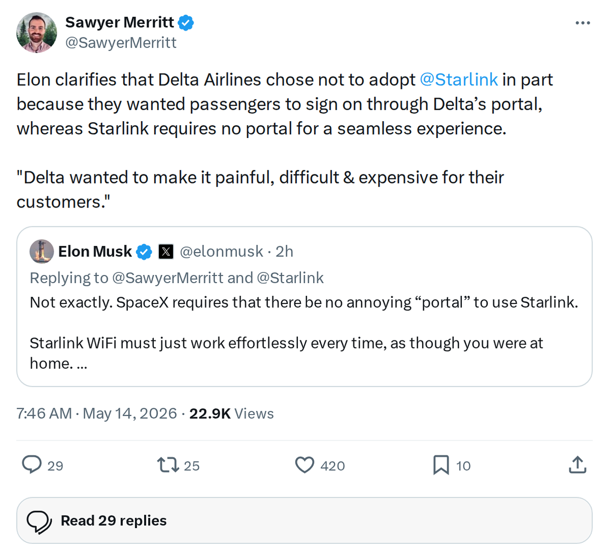 Why Delta Rejected Starlink: Musk Explains the Portal Dispute