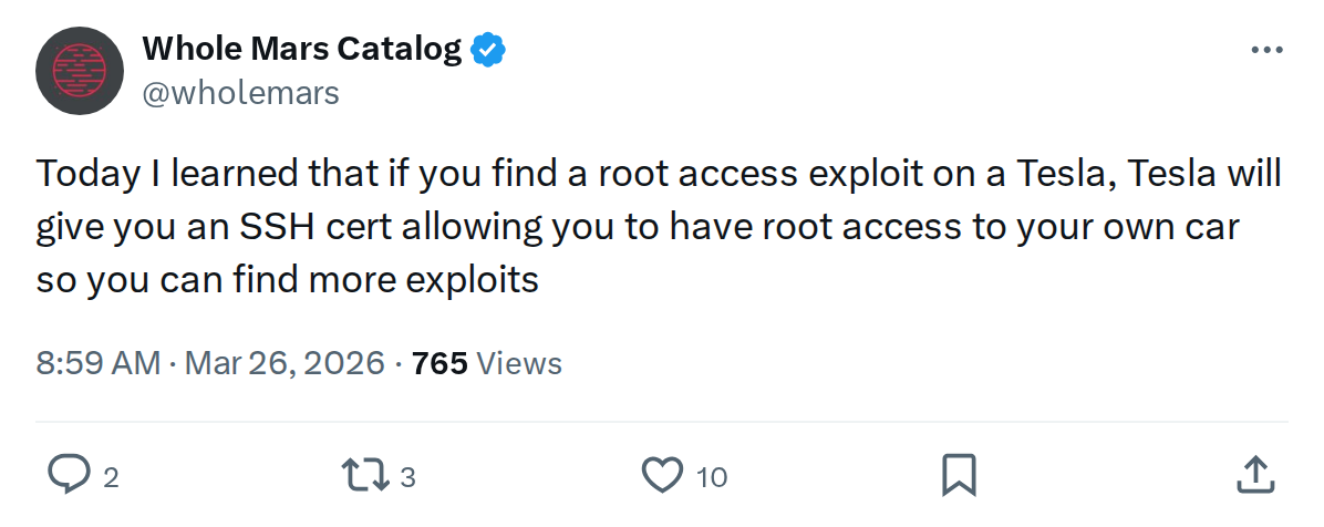 Tesla Rewards Security Researchers With Root SSH Access
