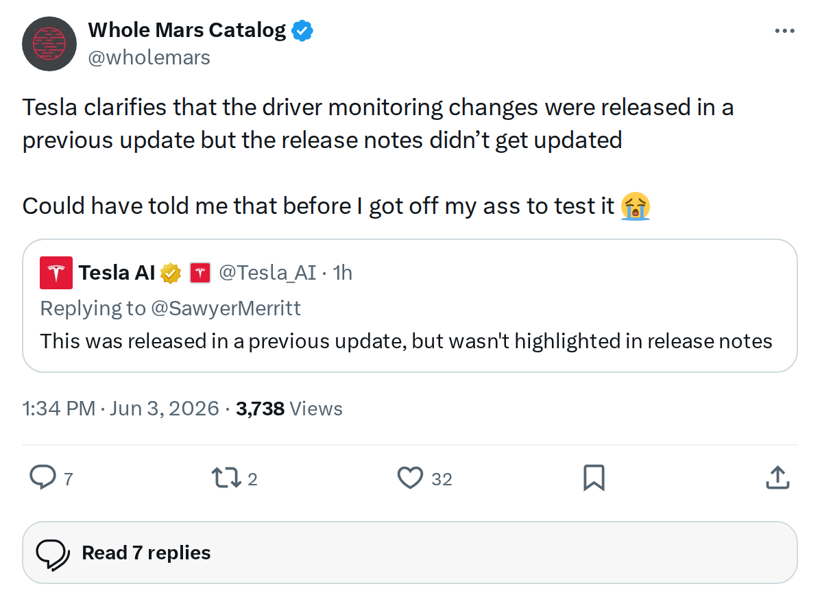 Tesla Admits Driver Monitoring Change Was Never Documented