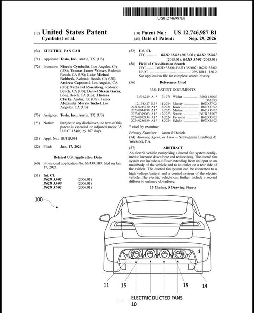Tesla's Electric Fan Car Patent: What It Means for the Roadster