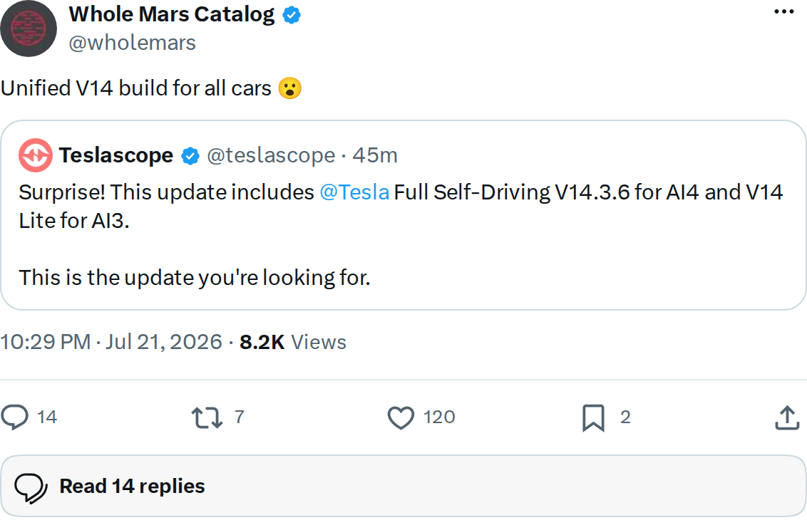Tesla's Unified V14 Build: What It Means for Every Owner