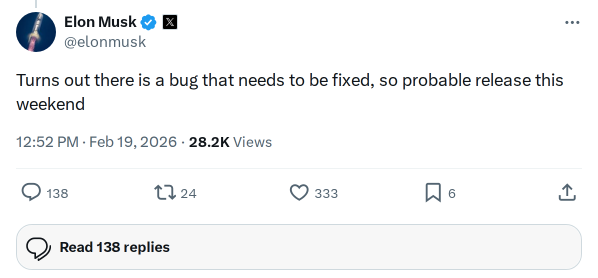 Tesla Update Delayed: Elon Musk Confirms New Weekend Release Timeline