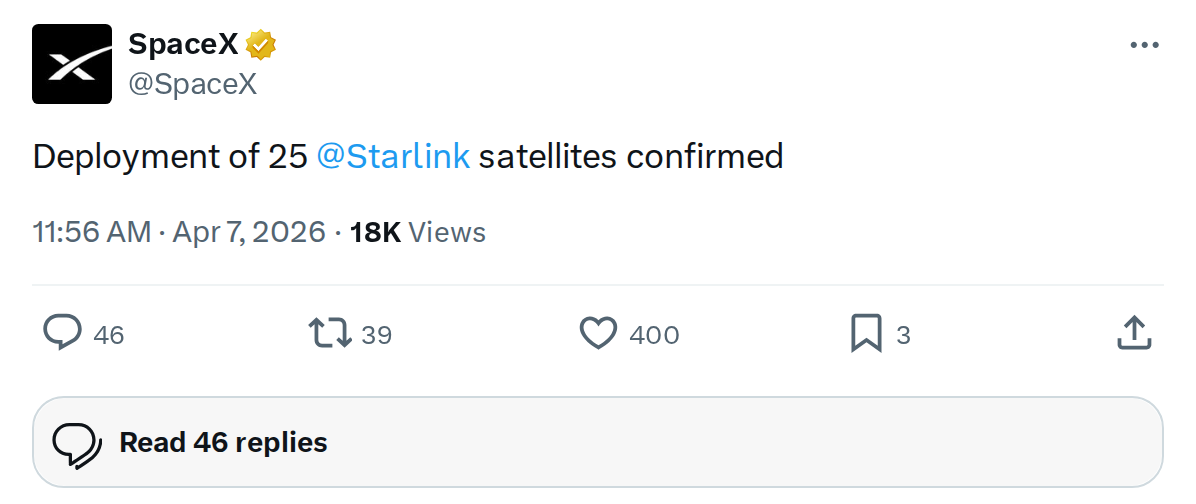 SpaceX Deploys 25 Starlink Satellites on Starlink 17-35 Mission