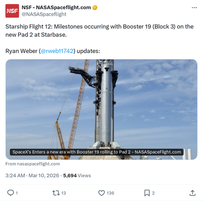 Starship Flight 12: Booster 19 Block 3 Hits Key Milestones on Pad 2