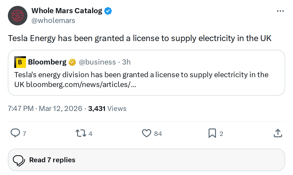 Tesla Energy Gets UK Electricity Supply License from Ofgem