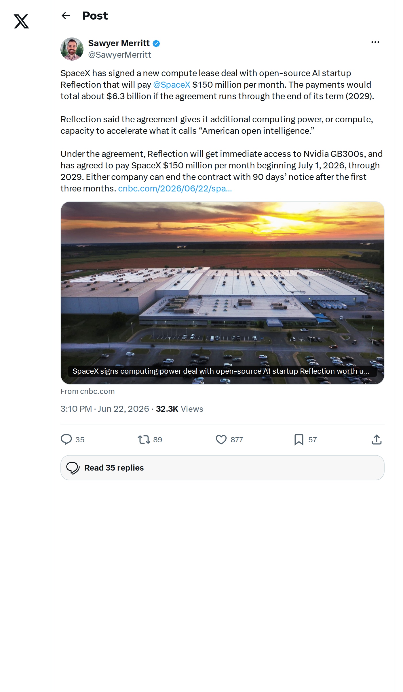 SpaceX Signs $6.3B AI Compute Deal With Startup Reflection