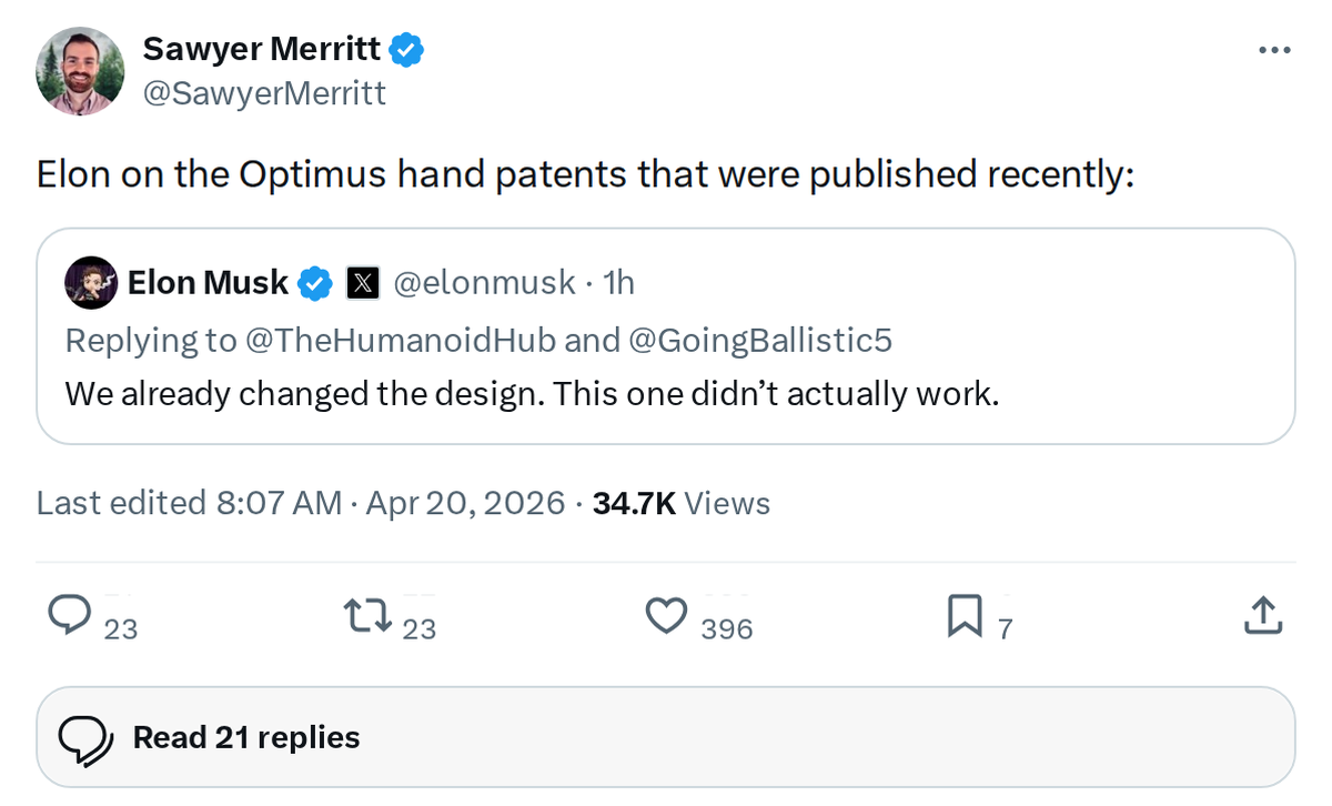 Tesla Optimus Gen 3 Hand Patents Revealed: 25 Actuators, 22 DoF