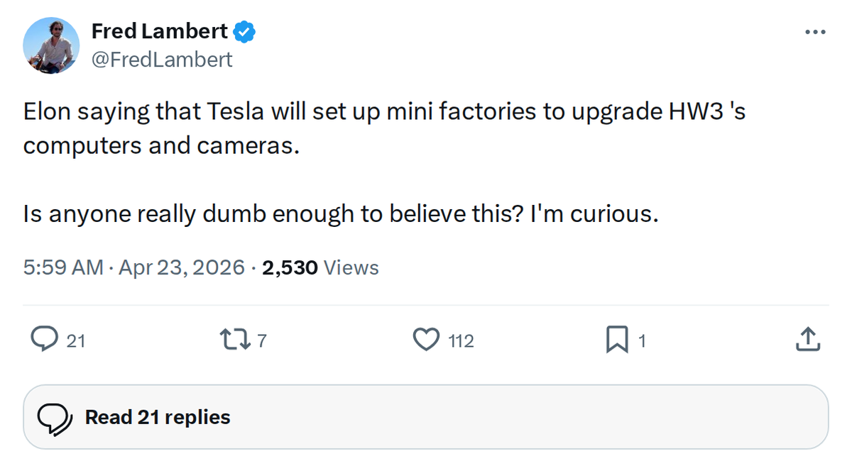 Tesla Plans Mini-Factories to Upgrade HW3 Computers and Cameras