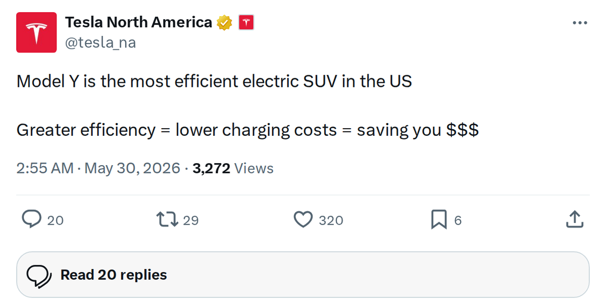 Tesla Model Y Is the Most Efficient Electric SUV in the US