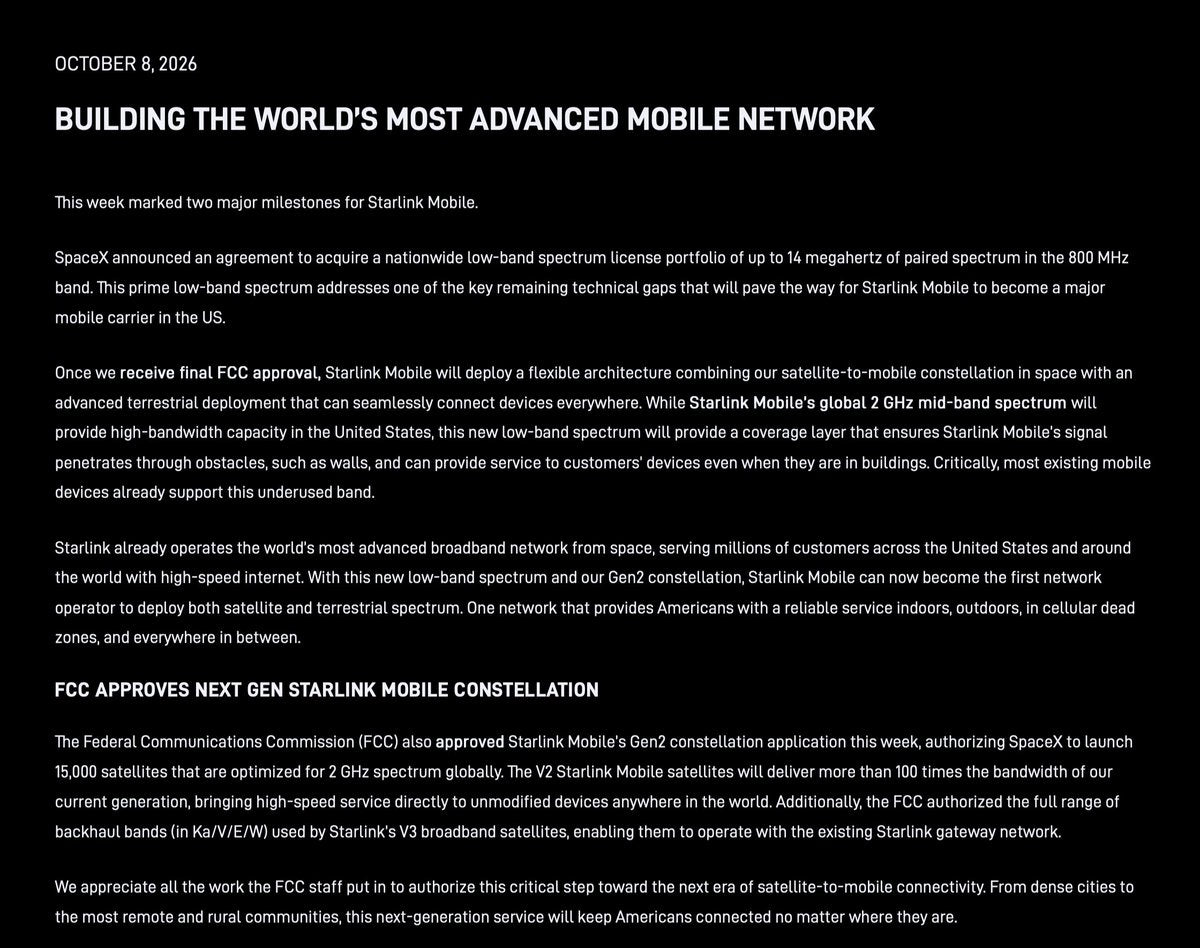 SpaceX Lands 800 MHz Spectrum: Starlink Mobile's Carrier Play Gets Real
