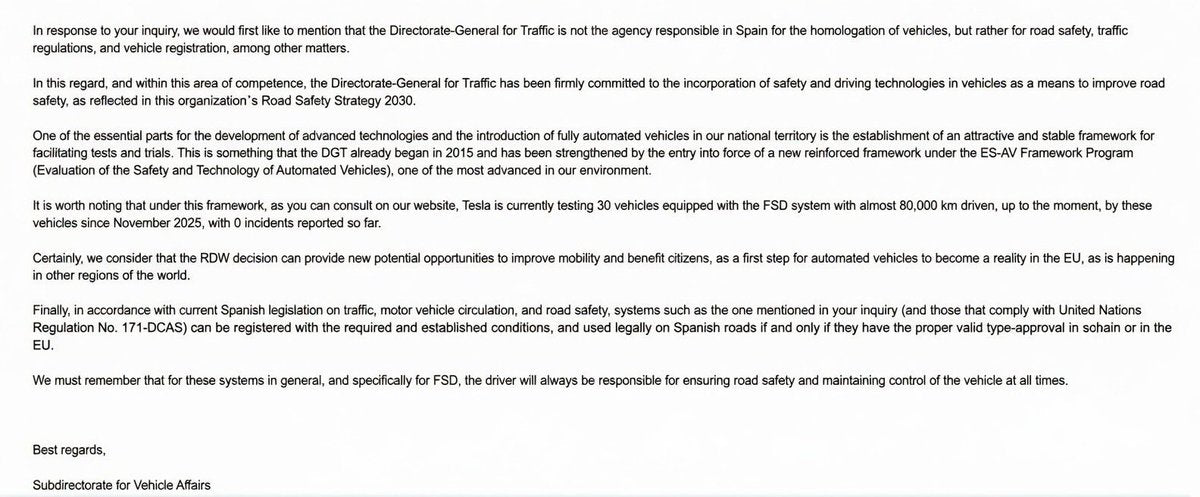 Tesla FSD Testing Expands to Spain: 80,000 km, Zero Incidents