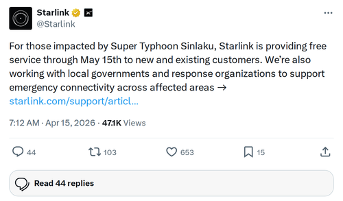 Starlink Offers Free Service After Super Typhoon Sinlaku