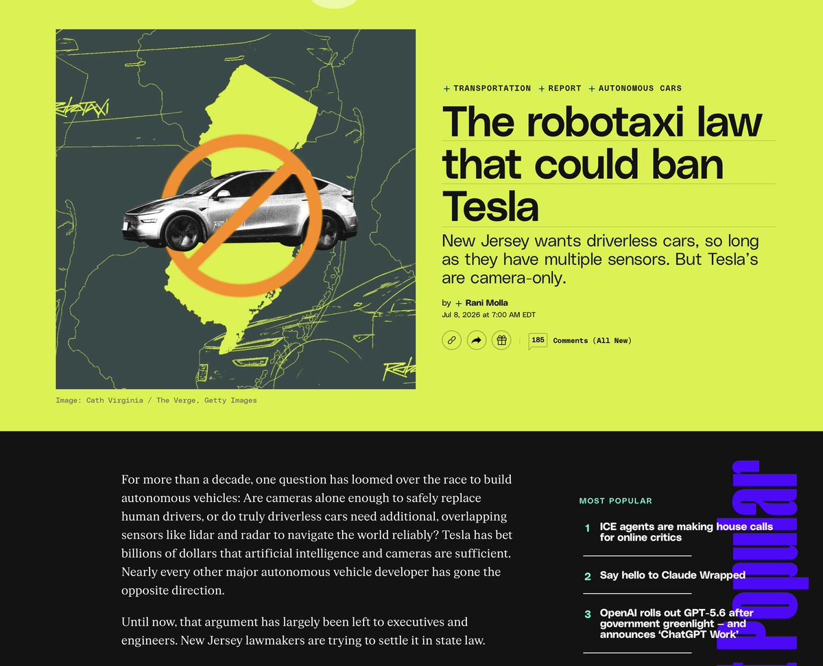 New Jersey Bill Could Ban Tesla Robotaxis in the State