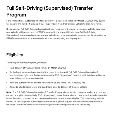 Tesla FSD Transfer Deadline Tightened: Take Delivery by March 31