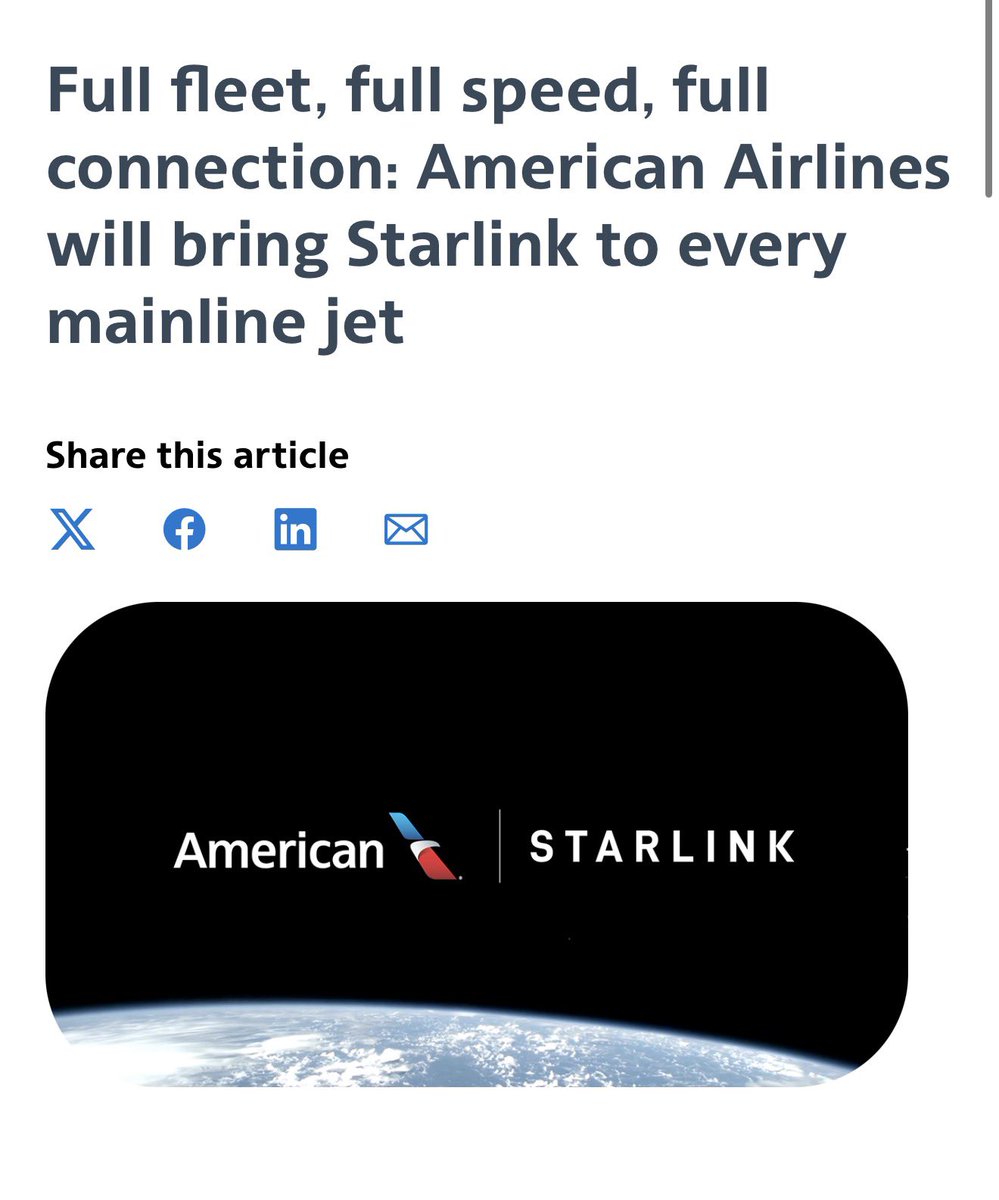 American Airlines Doubles Down on Starlink: Entire 1,030+ Mainline Fleet Getting SpaceX Wi-Fi