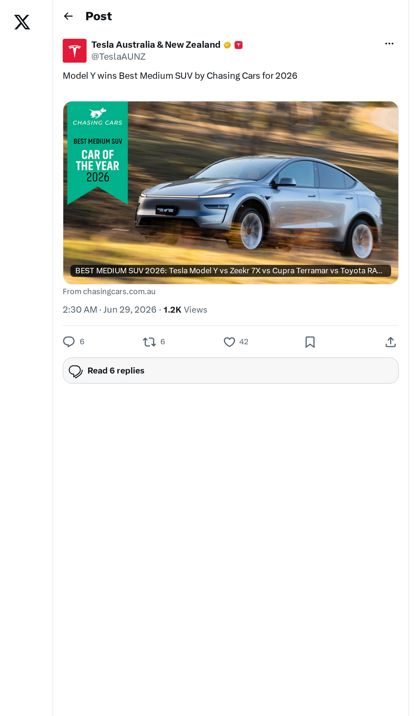 Tesla Model Y Named Best Medium SUV in Australia & NZ for 2026