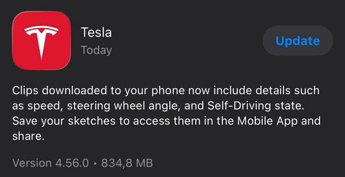 Tesla App 4.56.0: Downloaded Clips Now Include Speed & FSD Data