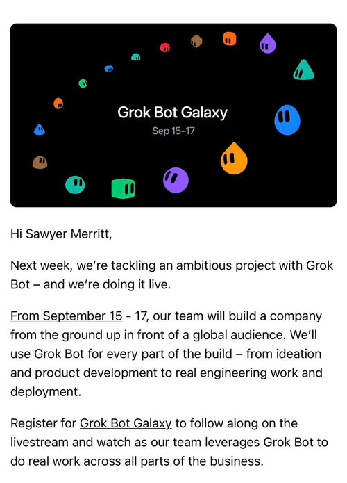 SpaceXAI to Livestream Building a Company From Scratch With Grok Bot