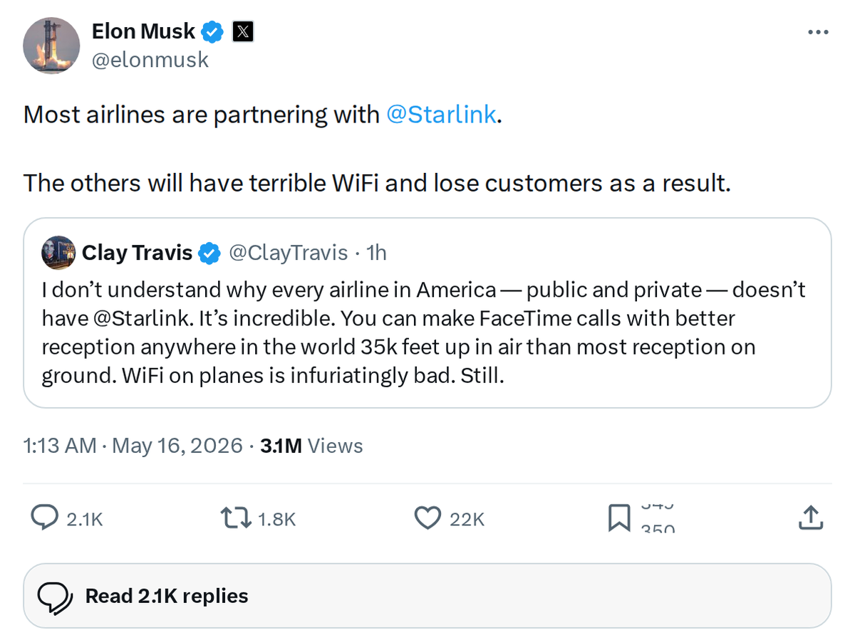 Starlink Now Partners with Most Airlines for In-Flight WiFi