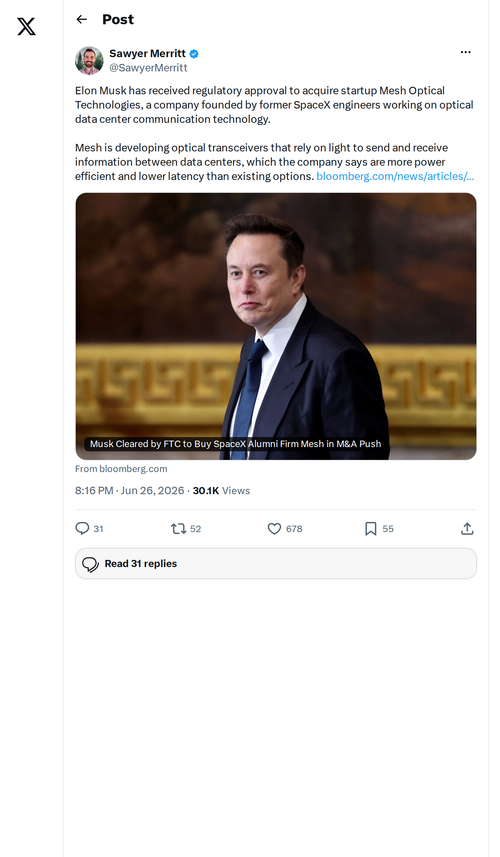 Musk Acquires Mesh Optical Technologies in FTC-Cleared Deal