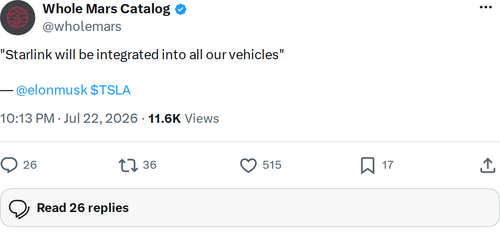 Musk: Starlink Will Be Integrated Into All Tesla Vehicles