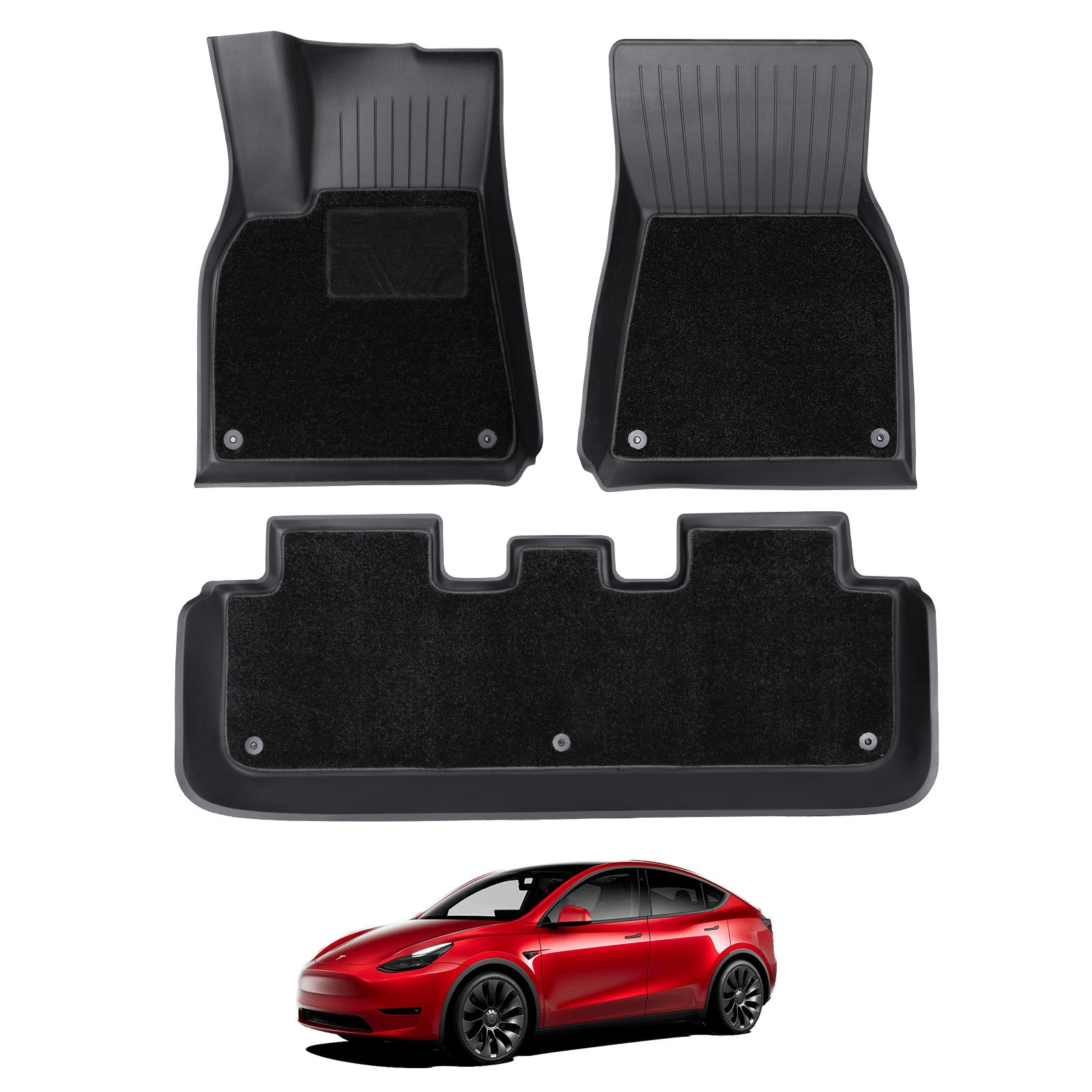 BASENOR Tesla Model Y Floor Mats Set All Weather Waterproof TPE Floor Mat Removable Anti-Slip Carpet Interior Liners Model Y Accessories 2020-2024 (3 PCS)