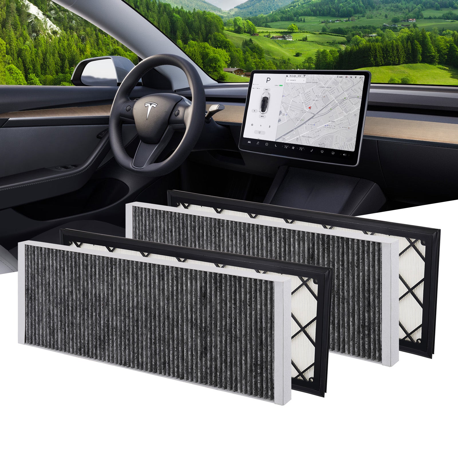 BASENOR Tesla Model Y Cabin Air Filter HEPA Air Intake Filter Replacement with Activated Carbon for 2020-2026 Model Y Accessories (Set of 4)