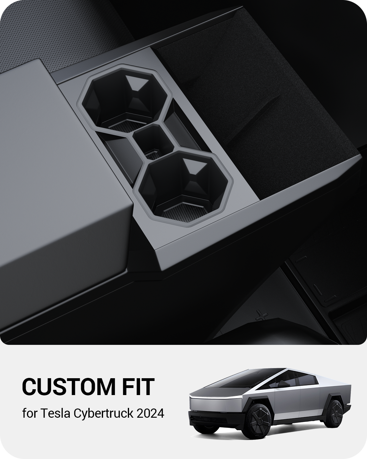 2024-2026 Tesla Cybertruck Cup Holder Insert - Carbon Silicone Non-Slip - Image 3