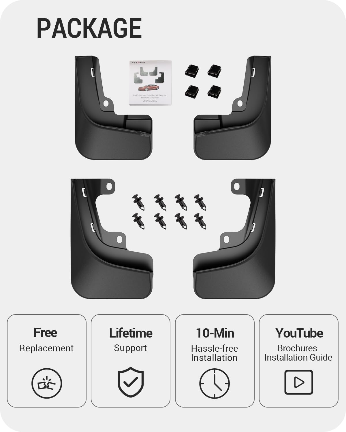 2022-2026 Tesla Model S Mud Flaps - No Drilling All-Weather 4PCS - Image 2