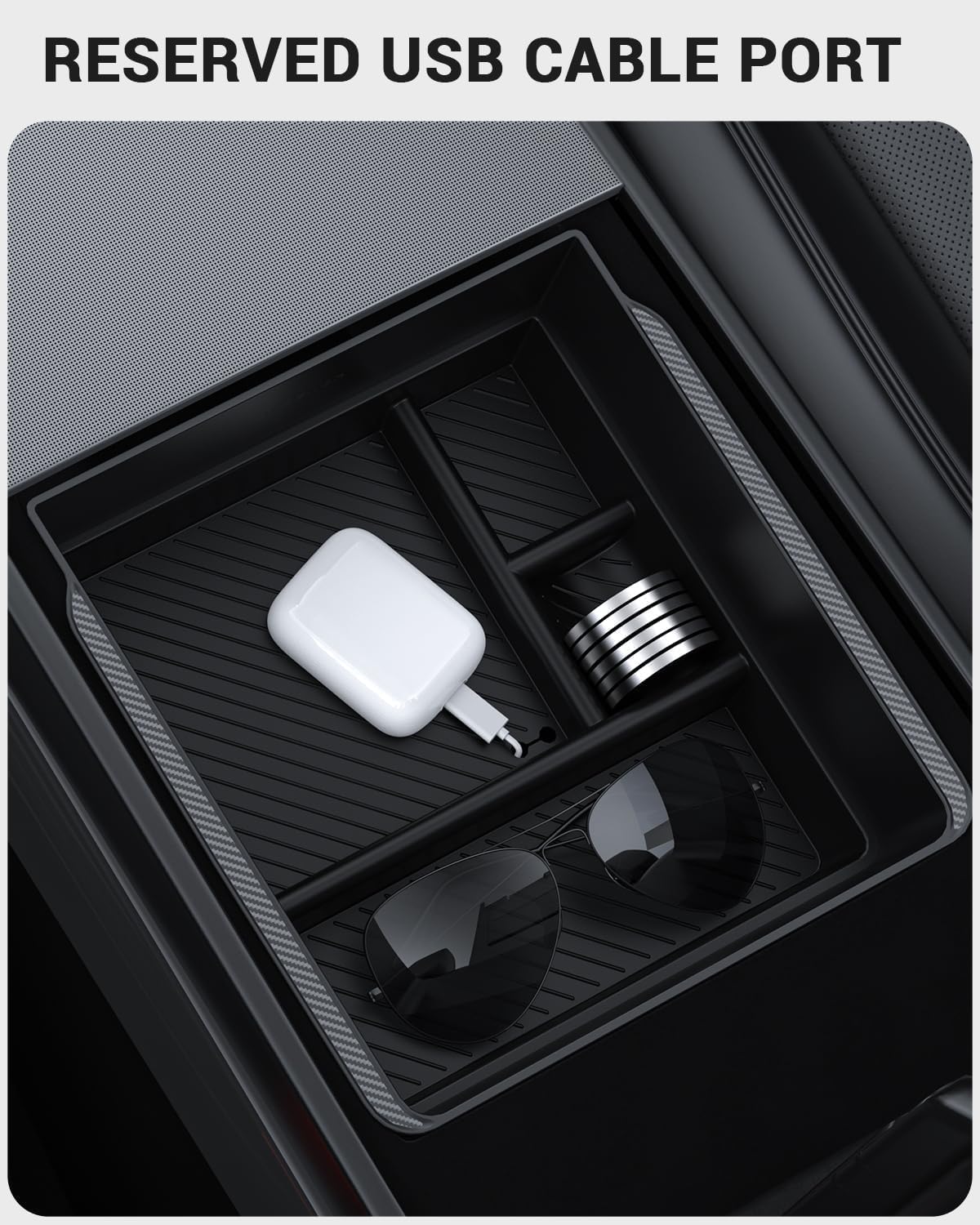 2024-2025 Tesla Model 3 Highland Console Organizer - Carbon Edition 3PCS - Image 4