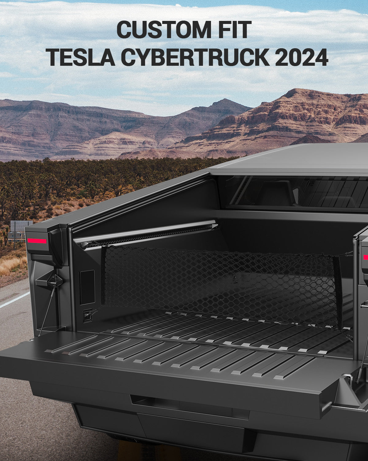 2024-2026 Tesla Cybertruck Trunk Cargo Net - Envelope-Style Metal Hook - Image 3