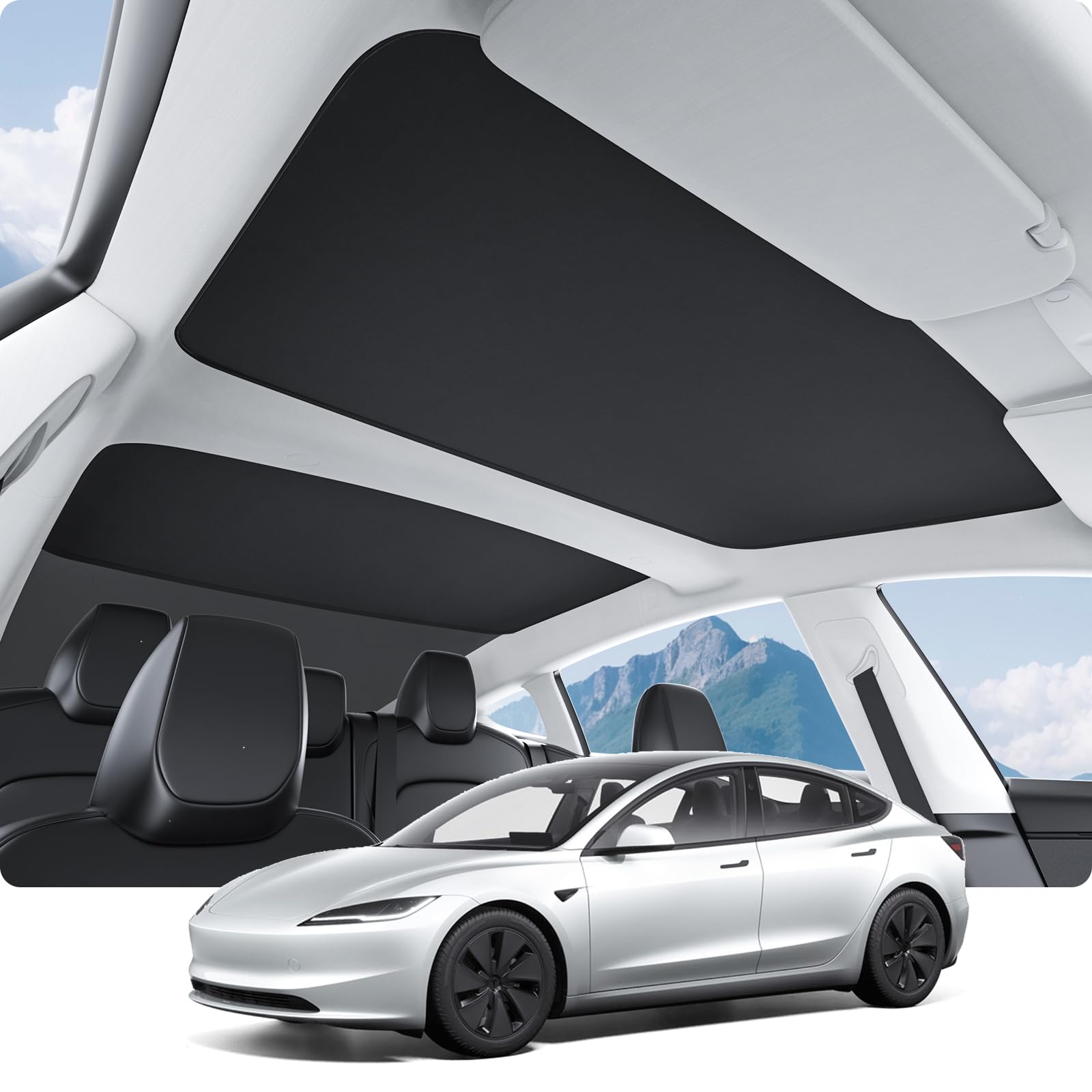 2024-2026 Tesla Model 3 Highland Roof Sunshade - Nano Ice-Crystal Retractable Black