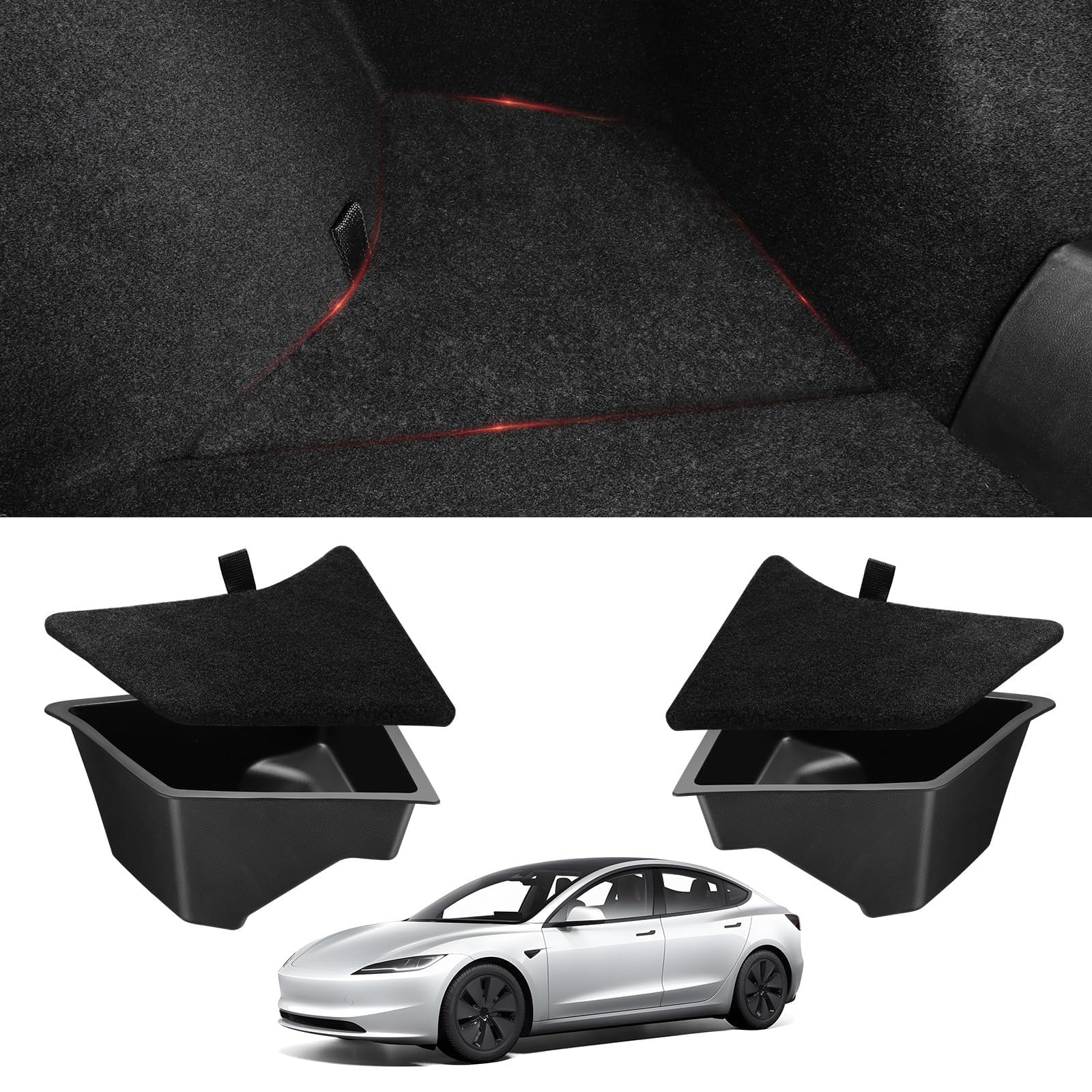 2024-2026 Tesla Model 3 Highland Trunk Storage Bins - Waterproof Carpeted 2PCS