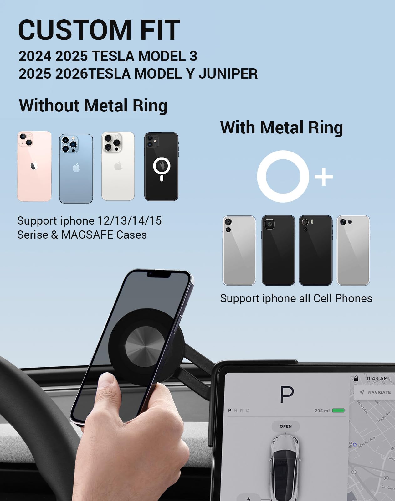 2025-2026 Tesla Model 3 Highland & Model Y Juniper Phone Mount - Strongest Magnet 360 - Image 9