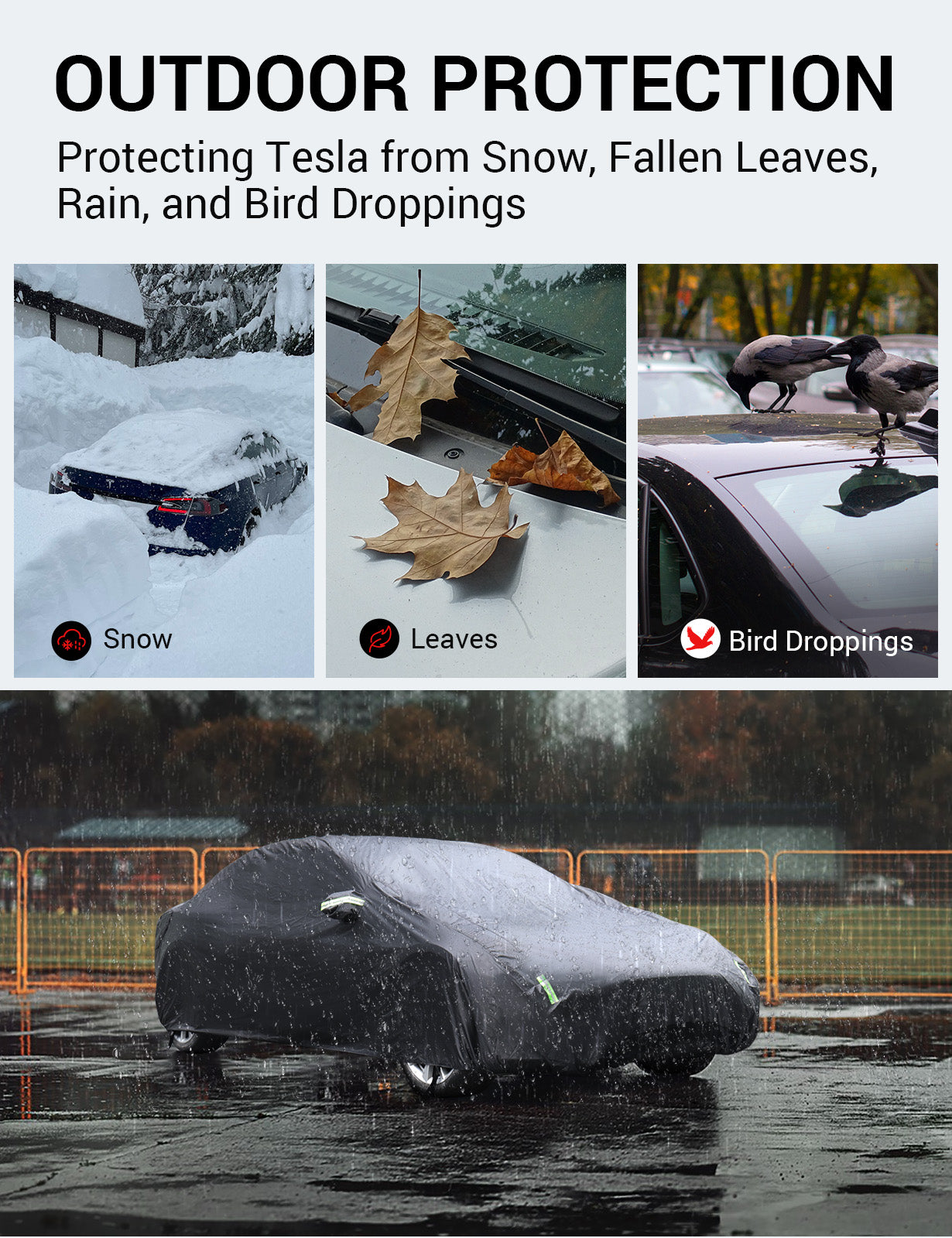 BASENOR Tesla Model S Car Cover All-Weather UV Protection Full Exterior Accessories with Charge Port Opening & Ventilated Mesh for Model S 2012-2023