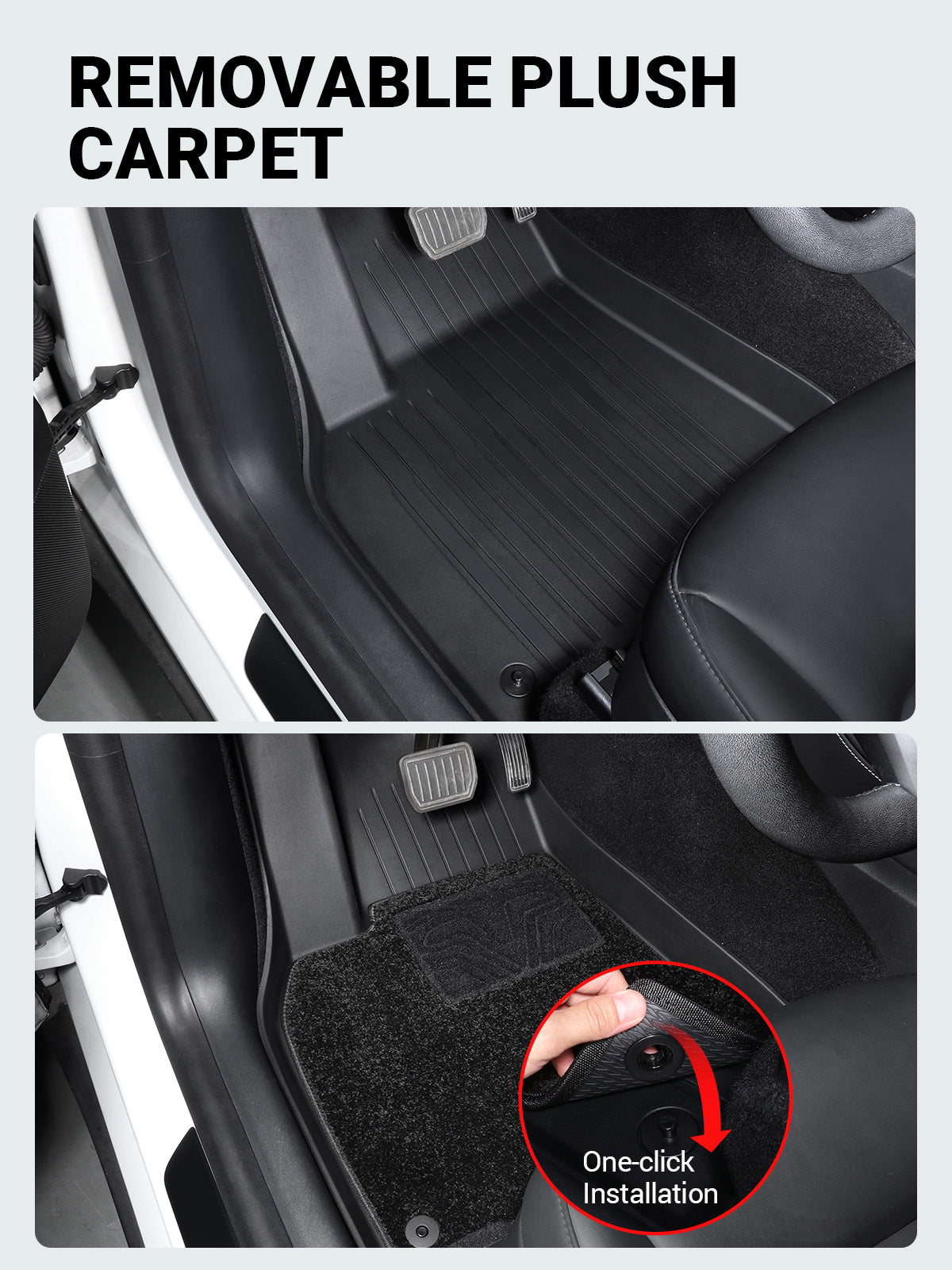BASENOR Tesla Model Y Floor Mats Set All Weather Waterproof TPE Floor Mat Removable Anti-Slip Carpet Interior Liners Model Y Accessories 2020-2024 (3 PCS)